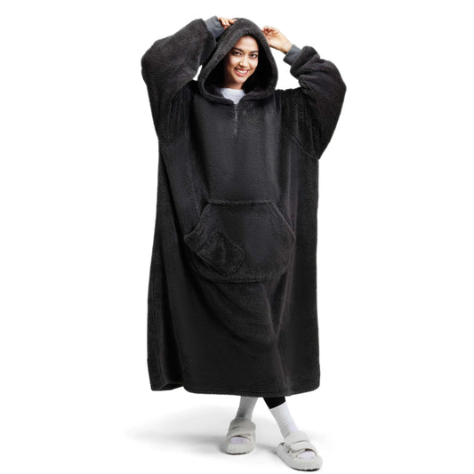 Adult Flannel Long Wearable Blanket - Dark Gray