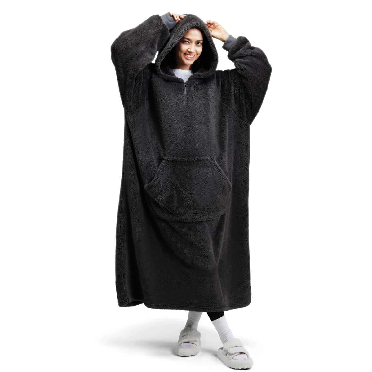 Adult Flannel Long Wearable Blanket - Dark Gray