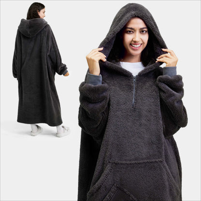 Adult Flannel Long Wearable Blanket - Dark Gray