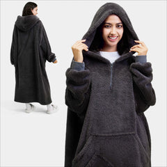 Adult Flannel Long Wearable Blanket - Dark Gray