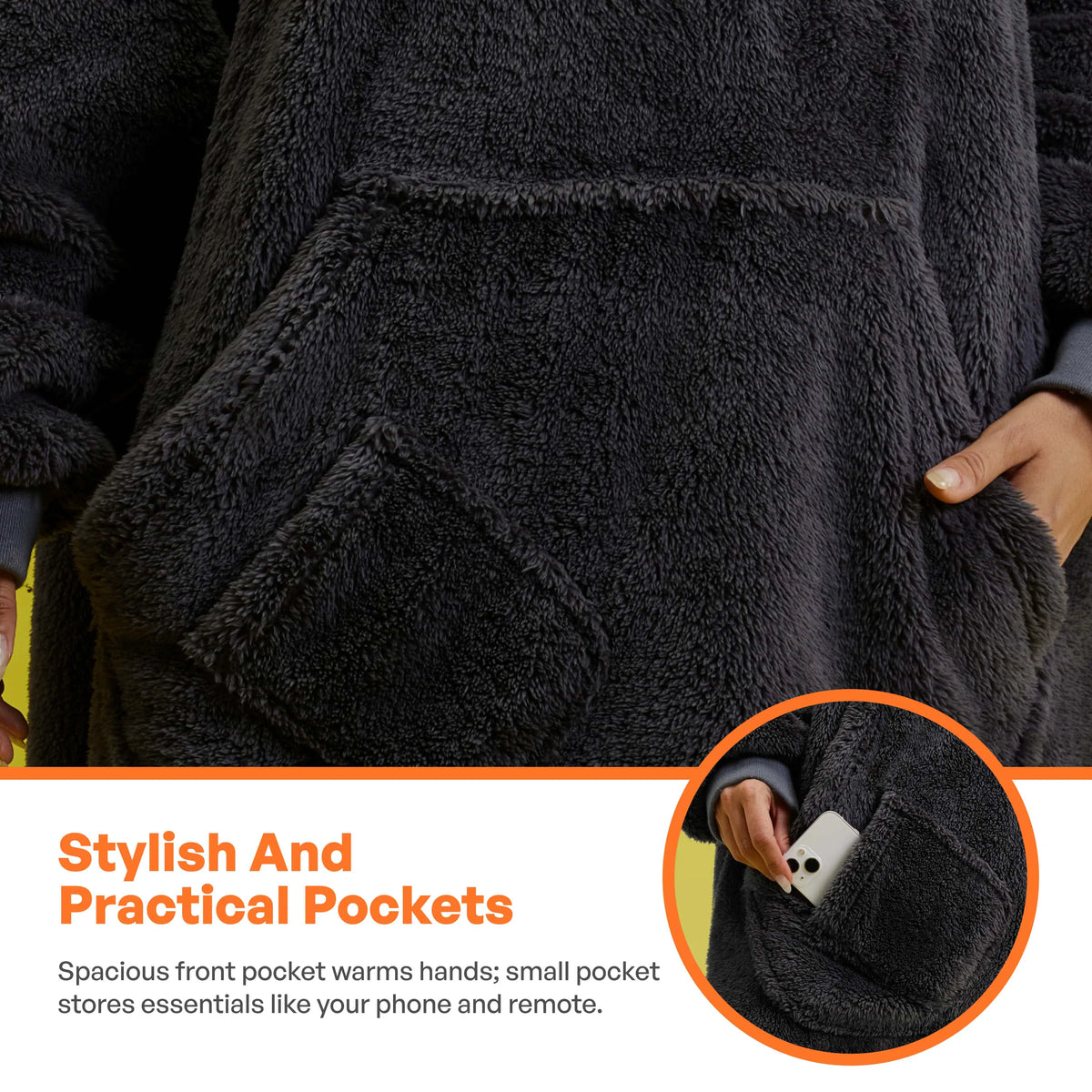 Adult Flannel Long Wearable Blanket - Dark Gray