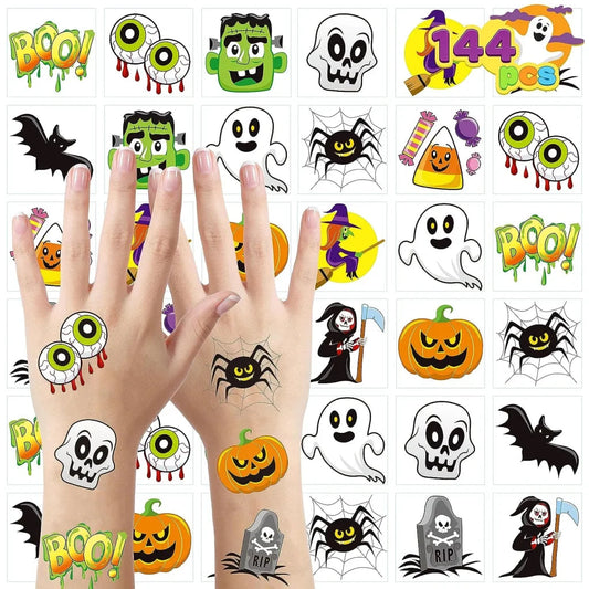 144 PCS Halloween Temporary Tattoos for Kids - 12 Designs Waterproof Fake Tattoo Stickers