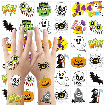 144 PCS Halloween Temporary Tattoos for Kids - 12 Designs Waterproof Fake Tattoo Stickers