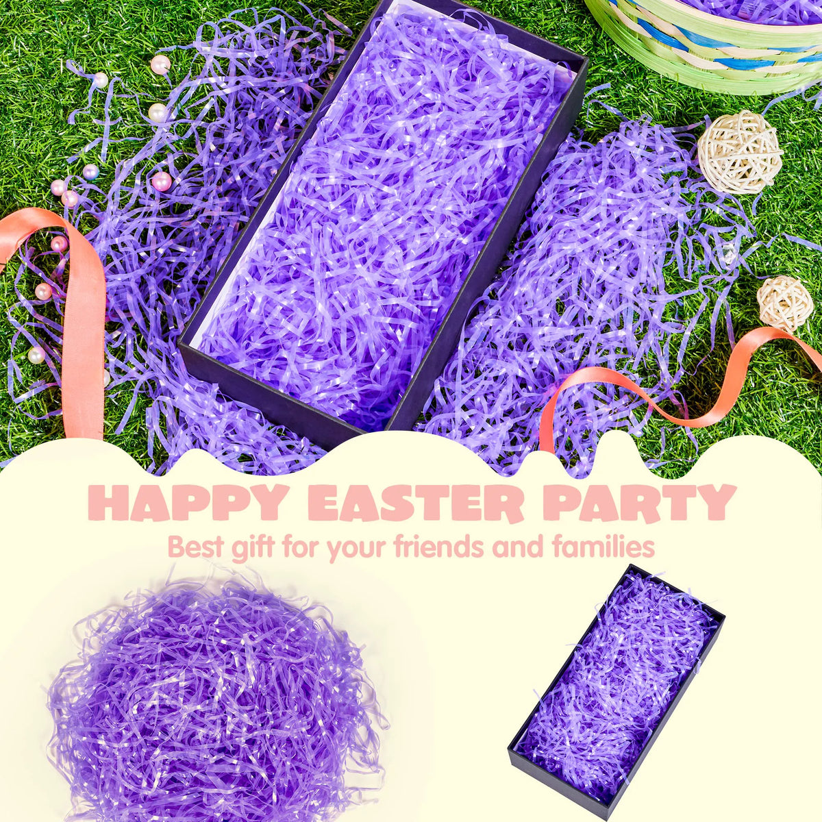 JOIN 0.75LB Easter Plastic Grass - 6 Colors Shredded Filler