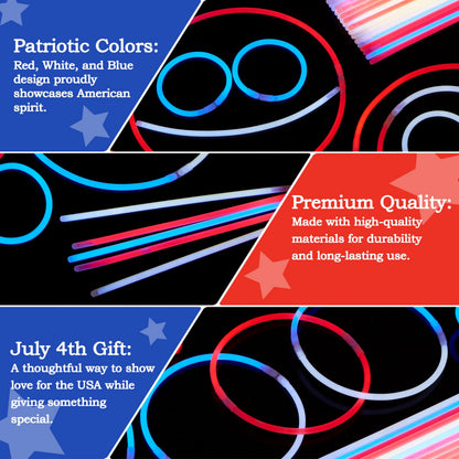 JOYIN 100 Pcs 4th of July Patriotic Glow Sticks Bulk with Connectors