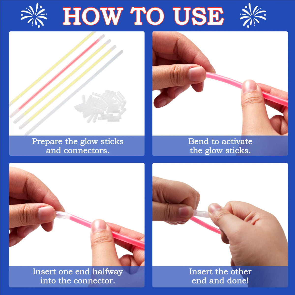 JOYIN 100 Pcs 4th of July Patriotic Glow Sticks Bulk with Connectors
