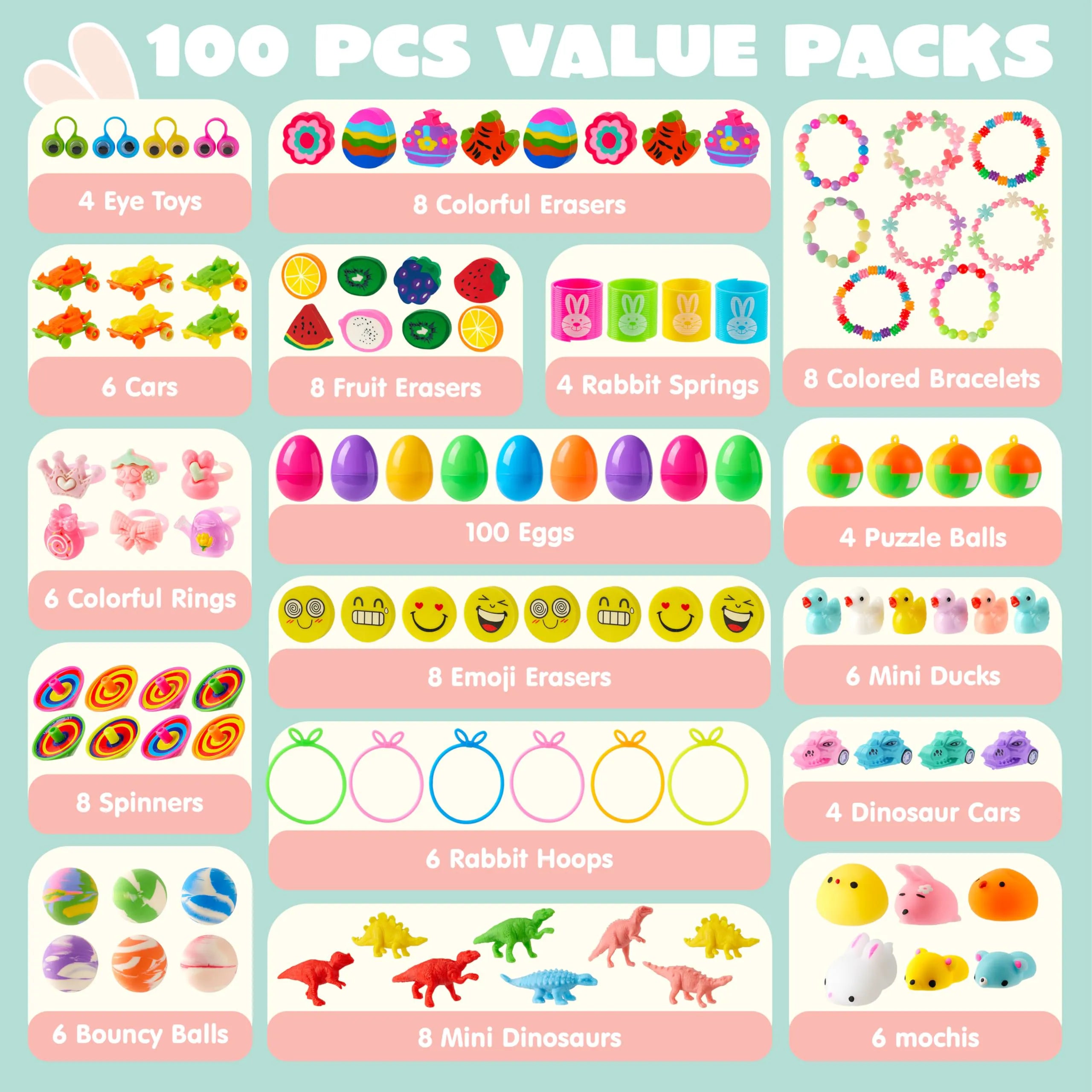 JOYIN 100 Prefilled Easter Eggs with Assorted Toys