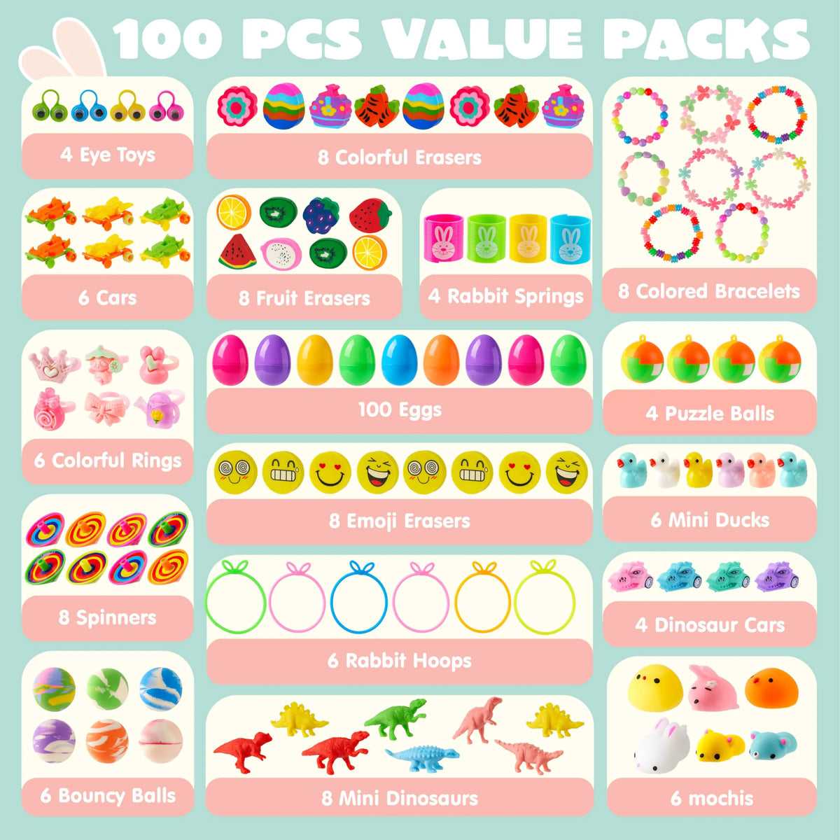 JOYIN 100 Prefilled Easter Eggs with Assorted Toys
