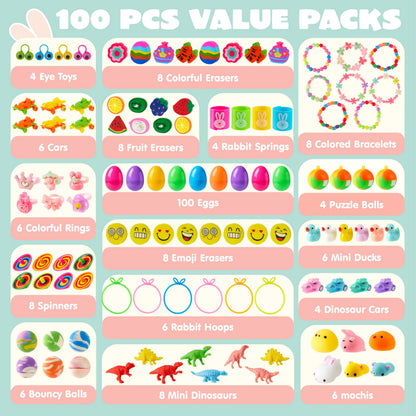 JOYIN 100 Prefilled Easter Eggs with Assorted Toys