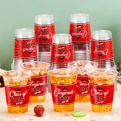 100 Pack 16oz Red Disposable PET Graduation Cups - Class of 2026 Party Supplies