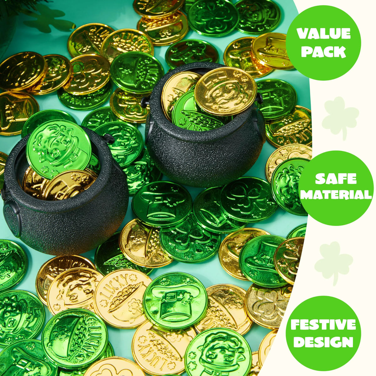 JOYIN 103-Piece St. Patrick's Day Cauldrons Set with Shamrock Coins