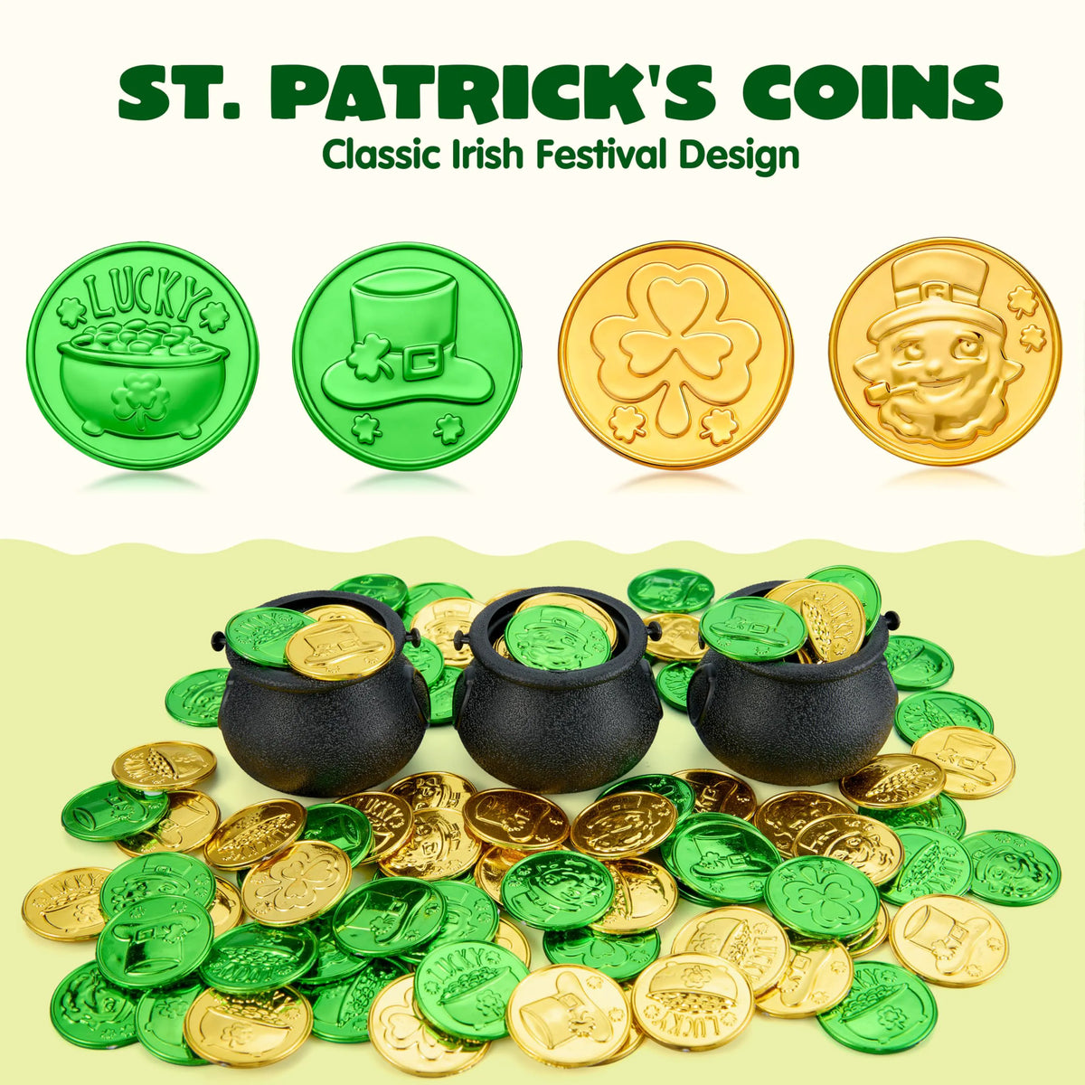 JOYIN 103-Piece St. Patrick's Day Cauldrons Set with Shamrock Coins