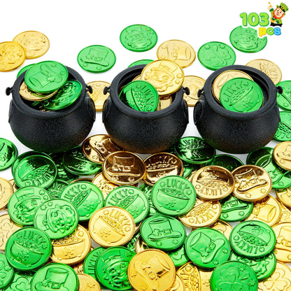 JOYIN 103-Piece St. Patrick's Day Cauldrons Set with Shamrock Coins