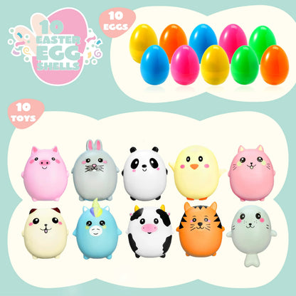 JOYIN 10-Pack Jumbo Easter Eggs with Animal Squishy Toys