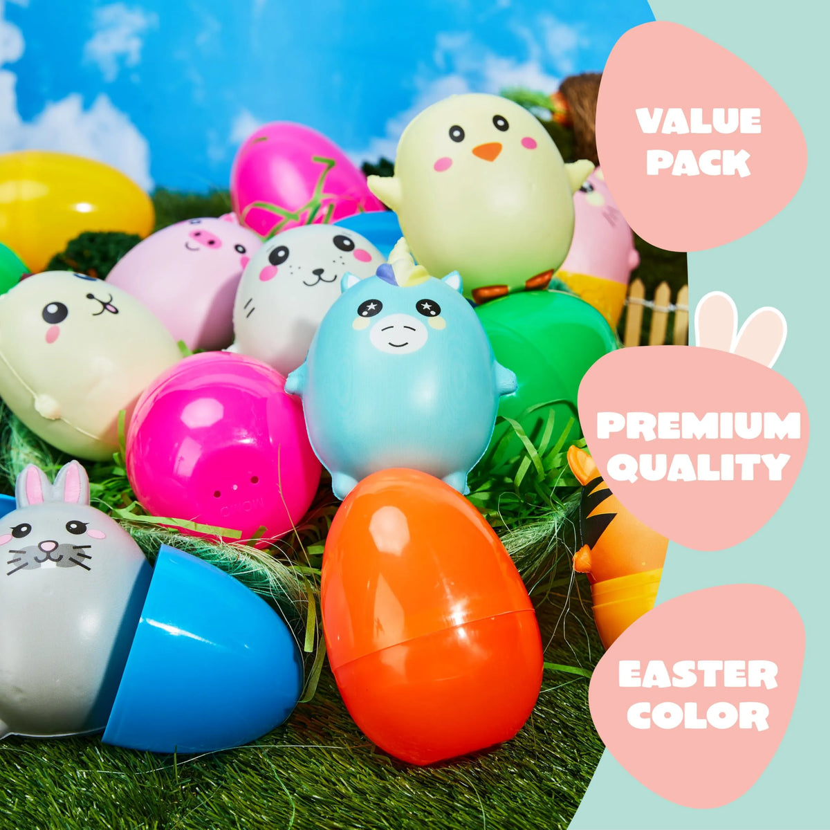 JOYIN 10-Pack Jumbo Easter Eggs with Animal Squishy Toys