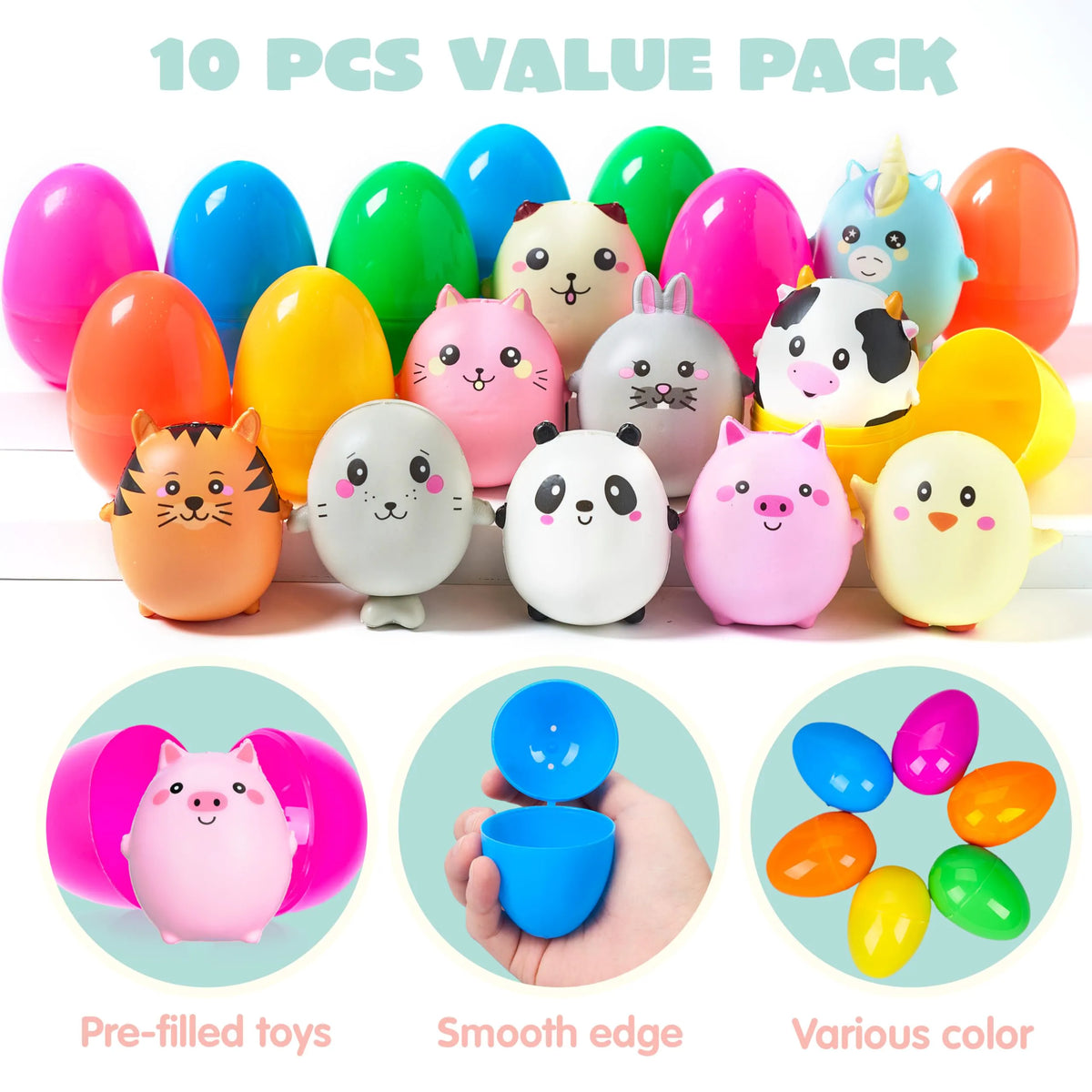 JOYIN 10-Pack Jumbo Easter Eggs with Animal Squishy Toys