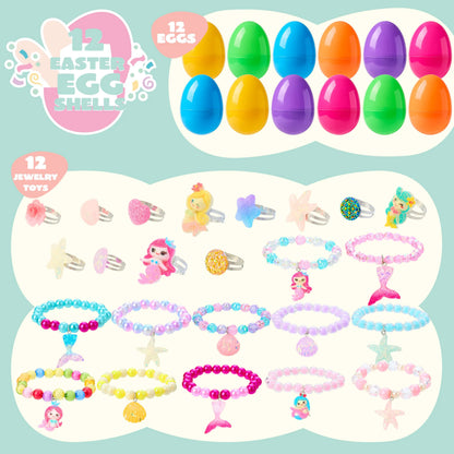 JOYIN 12 Pack Prefilled Easter Eggs with Beads and Jewelry Toys