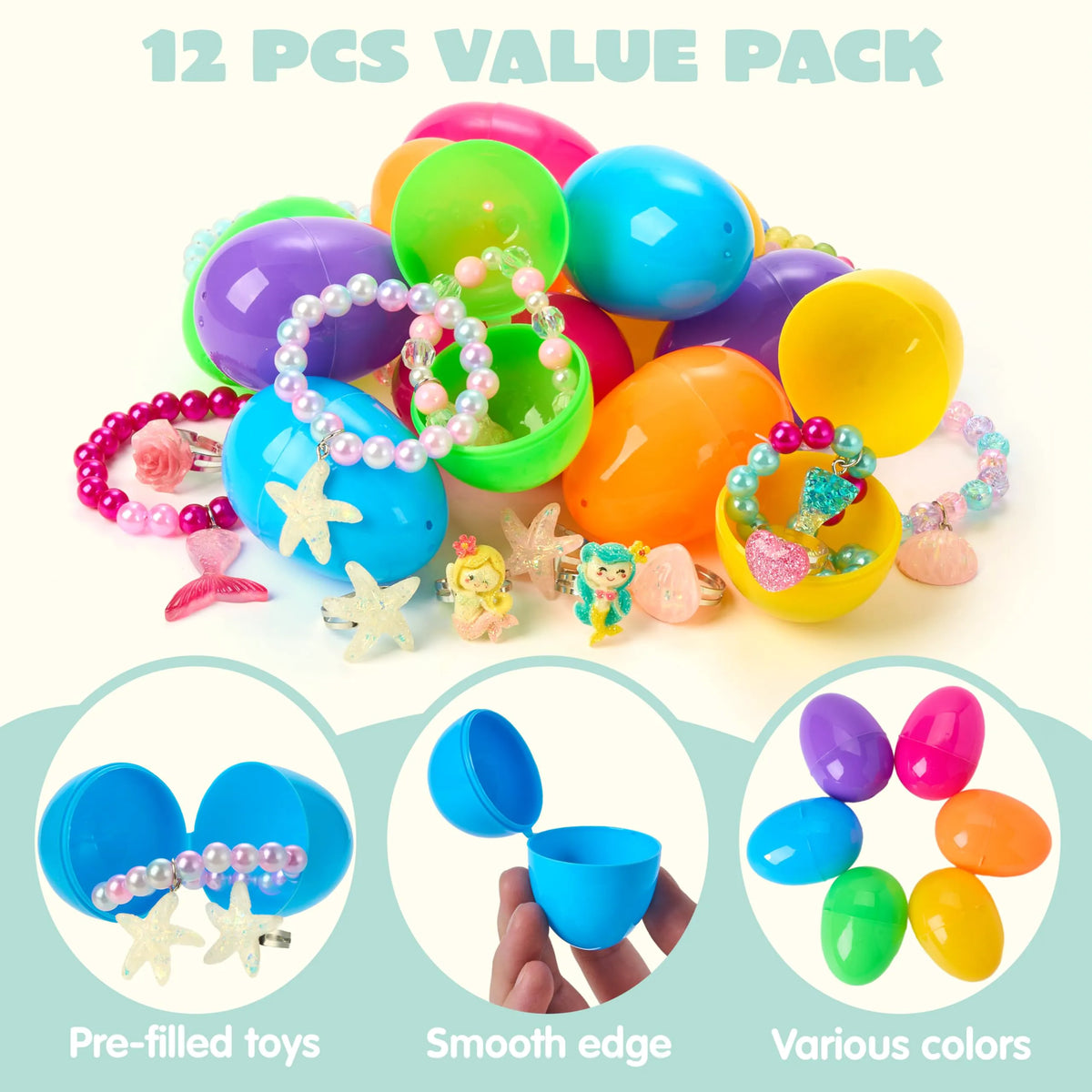 JOYIN 12 Pack Prefilled Easter Eggs with Beads and Jewelry Toys
