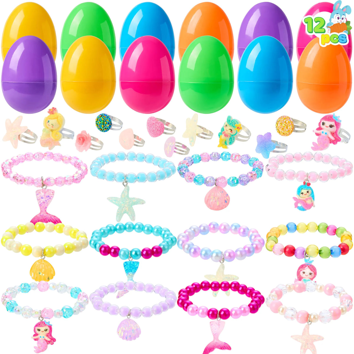 JOYIN 12 Pack Prefilled Easter Eggs with Beads and Jewelry Toys