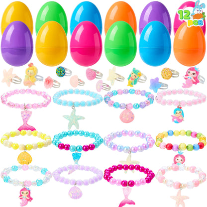 JOYIN 12 Pack Prefilled Easter Eggs with Beads and Jewelry Toys