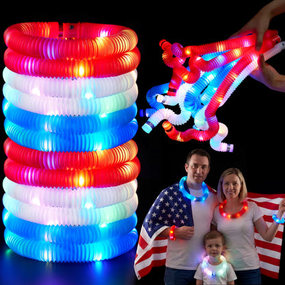 JOYIN 12-Piece Patriotic Light-Up Pop Tubes and Glow Sticks Set for 4th of July