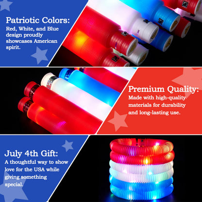 JOYIN 12-Piece Patriotic Light-Up Pop Tubes and Glow Sticks Set for 4th of July