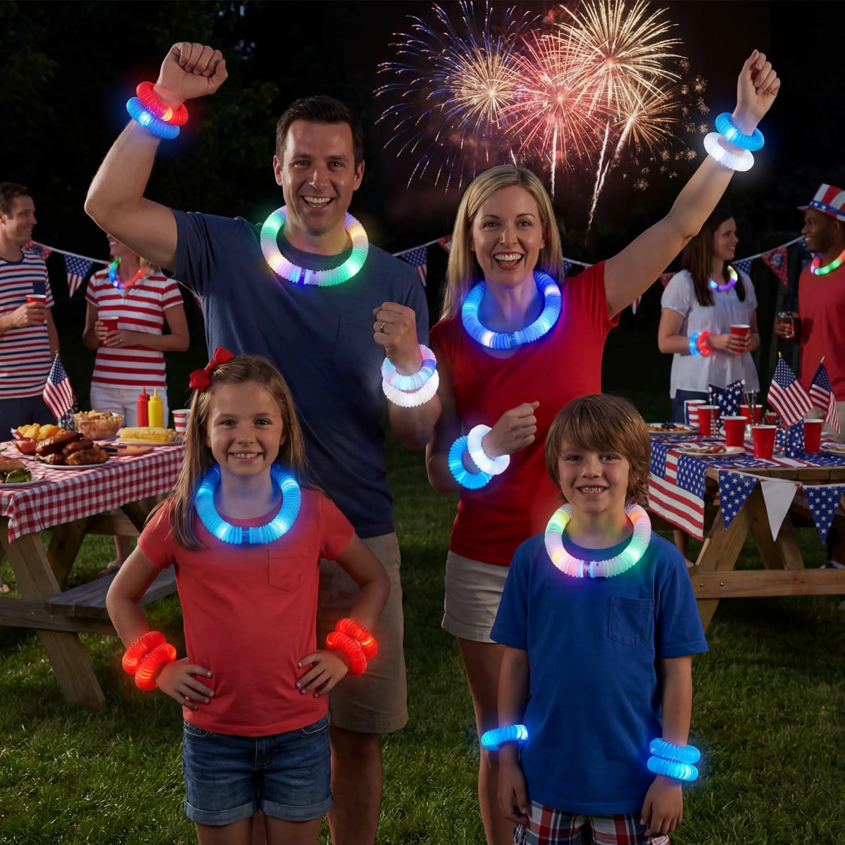 JOYIN 12-Piece Patriotic Light-Up Pop Tubes and Glow Sticks Set for 4th of July