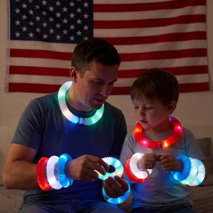 JOYIN 12-Piece Patriotic Light-Up Pop Tubes and Glow Sticks Set for 4th of July