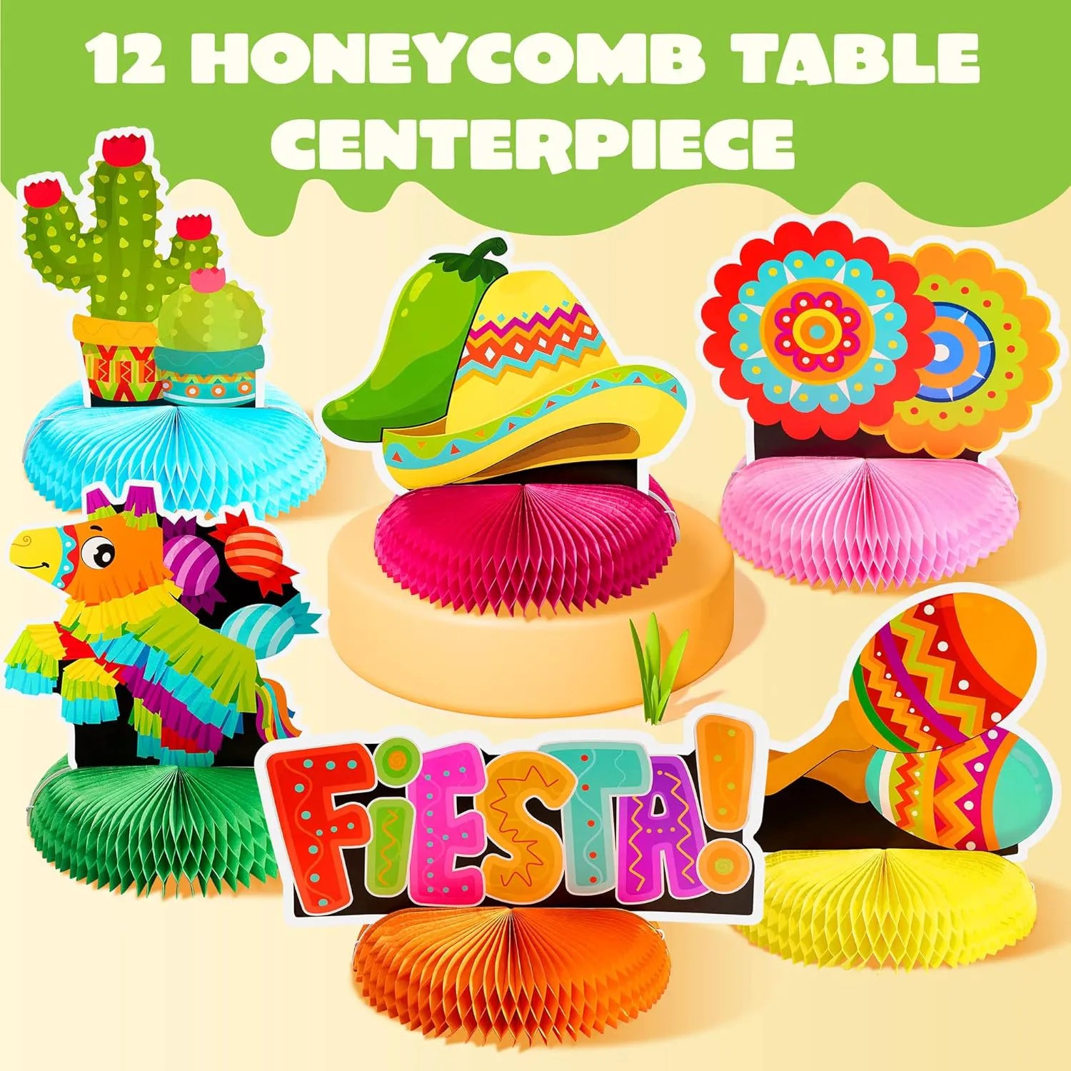 JOYIN 12-Pack Cinco de Mayo Honeycomb Table Centerpieces