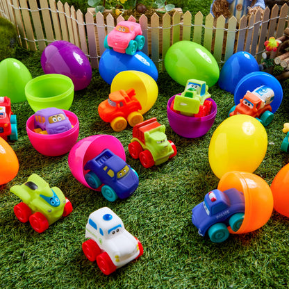 JOYIN 12-Pack Easter Eggs with Rubber Cars