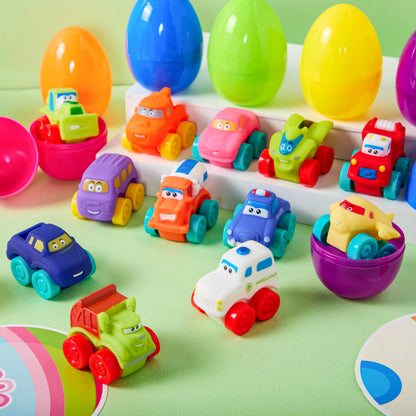 JOYIN 12-Pack Easter Eggs with Rubber Cars