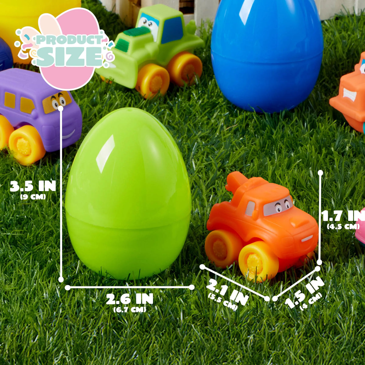 JOYIN 12-Pack Easter Eggs with Rubber Cars