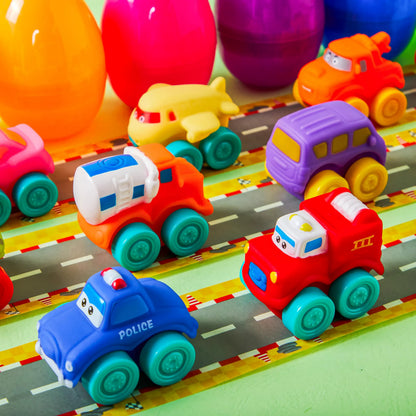 JOYIN 12-Pack Easter Eggs with Rubber Cars