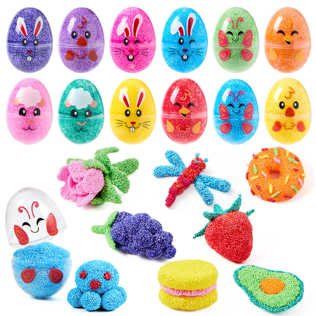 JOYIN 12-Pack Easter Prefilled Eggs with Foam Squishy Toys