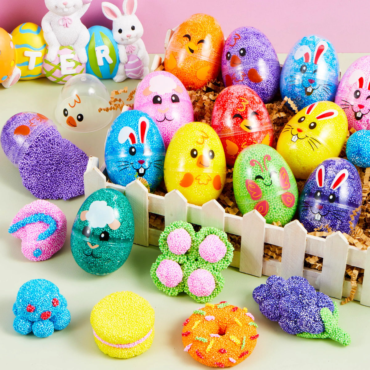 JOYIN 12-Pack Easter Prefilled Eggs with Foam Squishy Toys