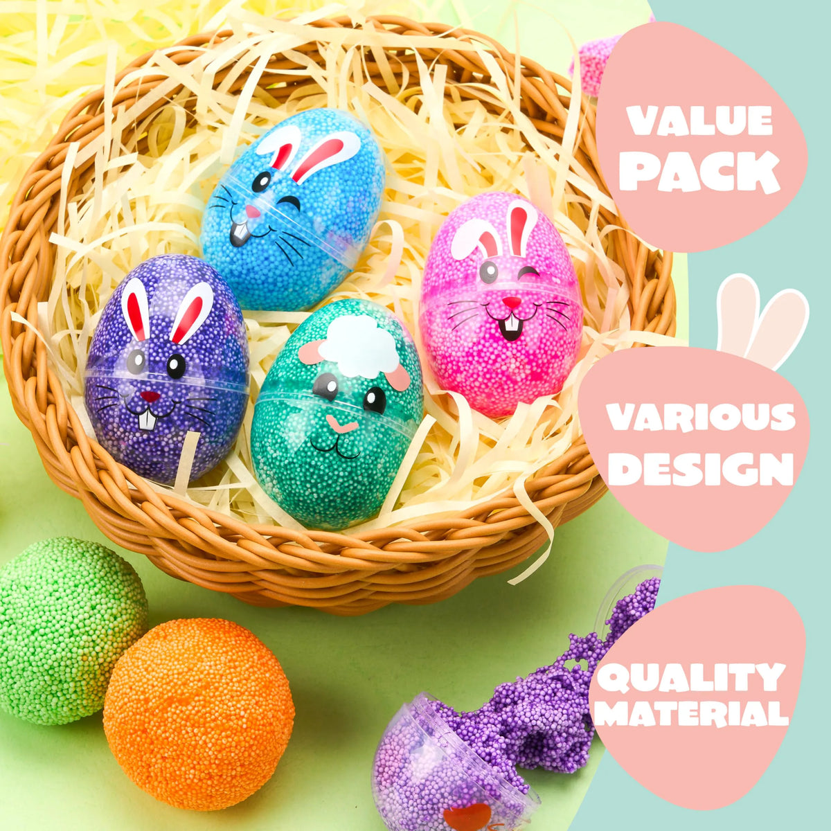 JOYIN 12-Pack Easter Prefilled Eggs with Foam Squishy Toys