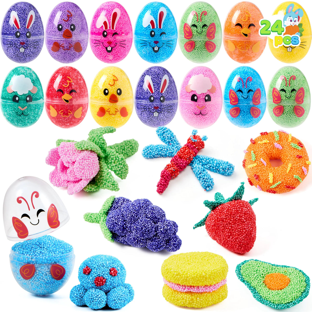 JOYIN 12-Pack Easter Prefilled Eggs with Foam Squishy Toys