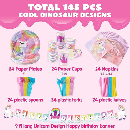 JOYIN 145-Piece Unicorn Birthday Party Supplies Set with Unicorn Banner for Girls