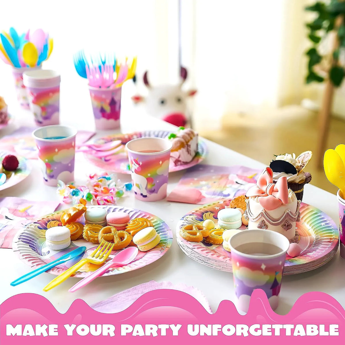 JOYIN 145-Piece Unicorn Birthday Party Supplies Set with Unicorn Banner for Girls