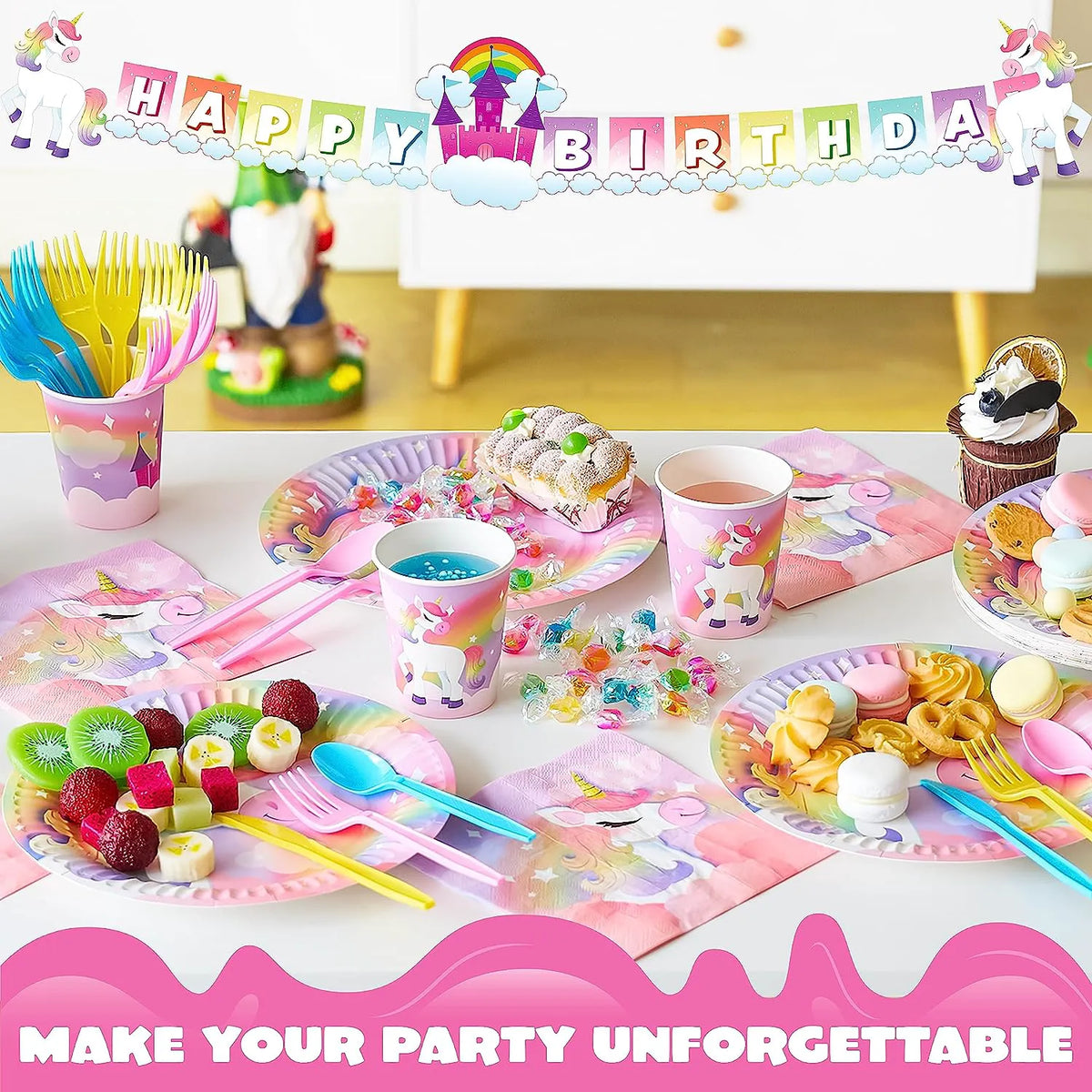 JOYIN 145-Piece Unicorn Birthday Party Supplies Set with Unicorn Banner for Girls