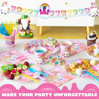 JOYIN 145-Piece Unicorn Birthday Party Supplies Set with Unicorn Banner for Girls