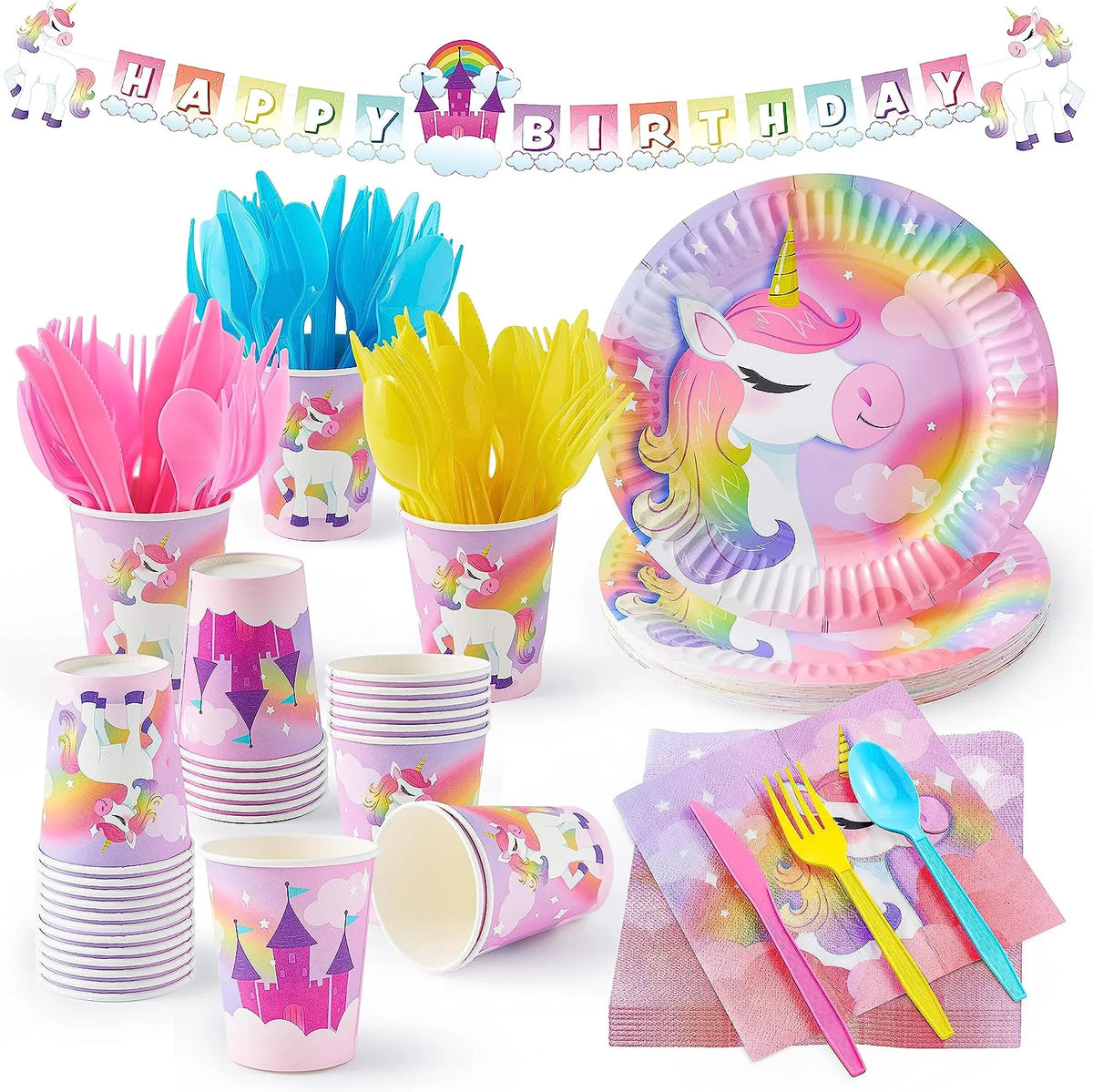 JOYIN 145-Piece Unicorn Birthday Party Supplies Set with Unicorn Banner for Girls