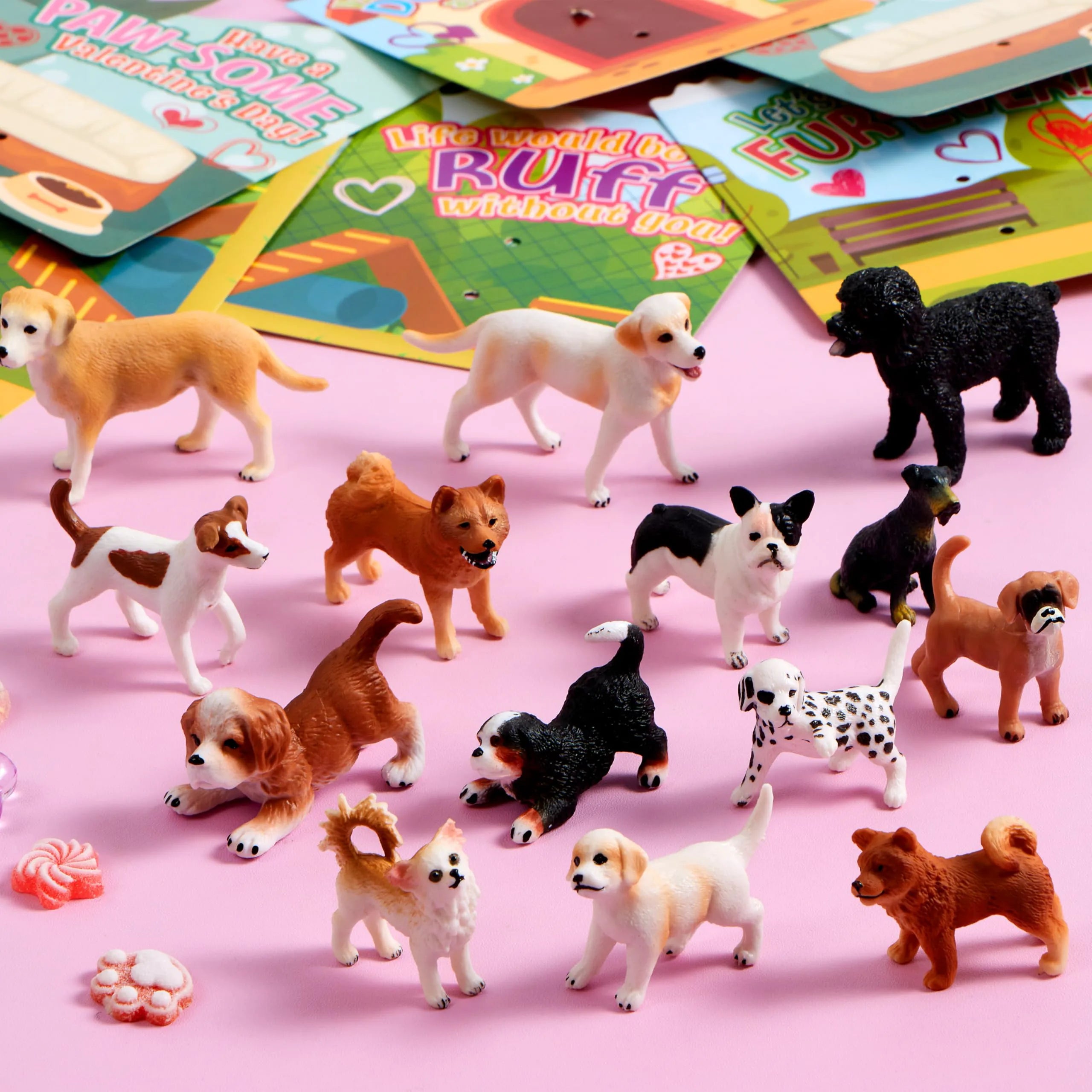 JOYIN 14-Pack Valentine's Day Greeting Cards with Dog Puppy Figure Toys for Kids Party Favors