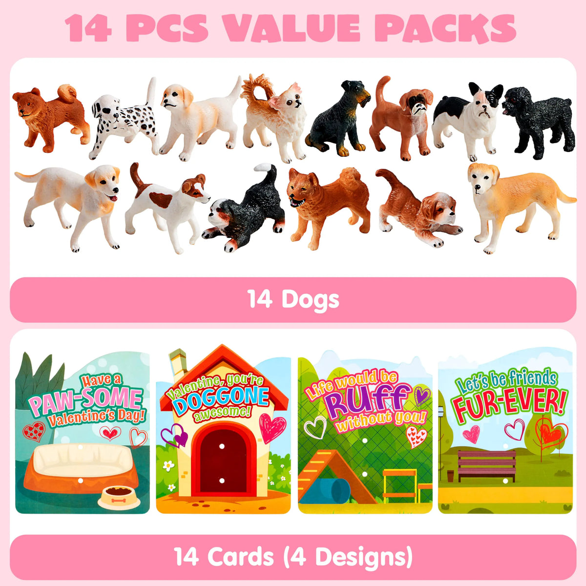 JOYIN 14-Pack Valentine's Day Greeting Cards with Dog Puppy Figure Toys for Kids Party Favors