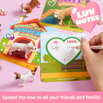 JOYIN 14-Pack Valentine's Day Greeting Cards with Dog Puppy Figure Toys for Kids Party Favors