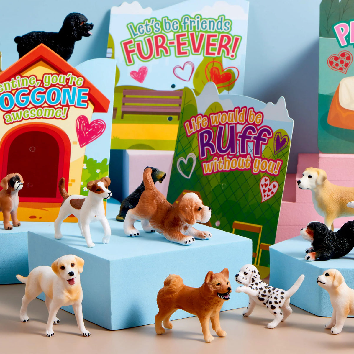 JOYIN 14-Pack Valentine's Day Greeting Cards with Dog Puppy Figure Toys for Kids Party Favors