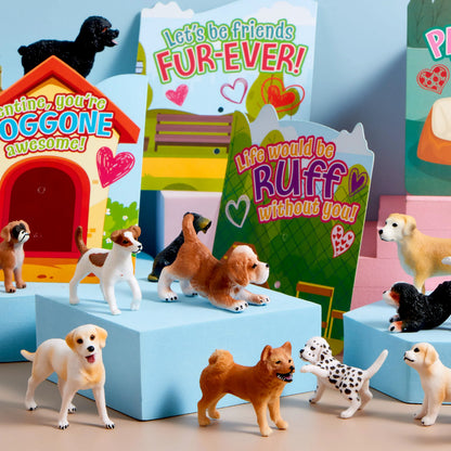 JOYIN 14-Pack Valentine's Day Greeting Cards with Dog Puppy Figure Toys for Kids Party Favors