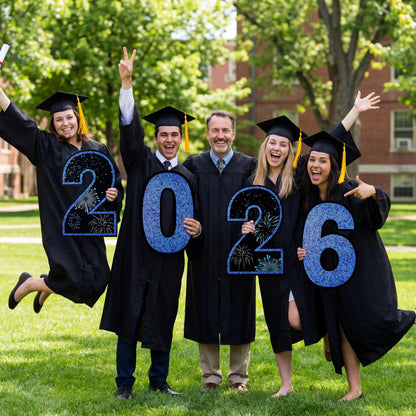 14Pcs Black & Blue Graduation Yard Signs with 28 Stakes - Class of 2026 Grad Party Supplies