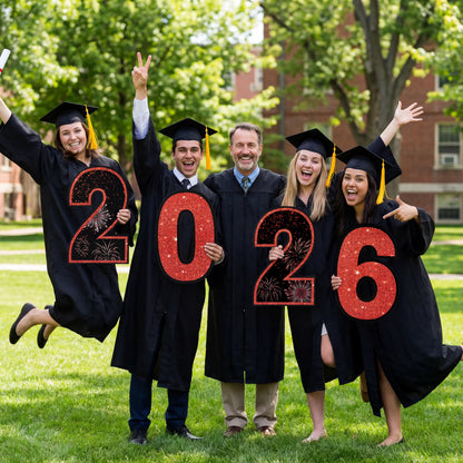 14Pcs Black & Red Graduation Yard Signs with 28 Stakes - Class of 2026 Grad Party Supplies