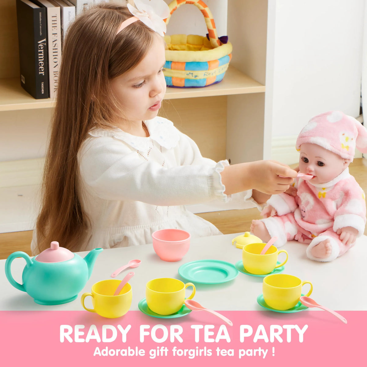 JOIN 18-Piece BPA-Free Pretend Play Tea Set for Kids